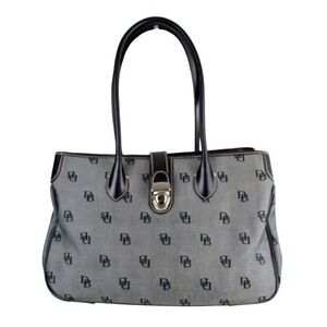 DOONEY & BOURKE GRAY DB CANVAS BLACK REAL LEATHER TRIM SHOULDER BAG TOTE HANDBAG